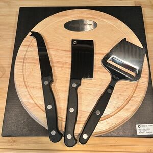 New Wooden Serving Platter w/ Stainless Steel Utensils Dinner Kitchen Leeds